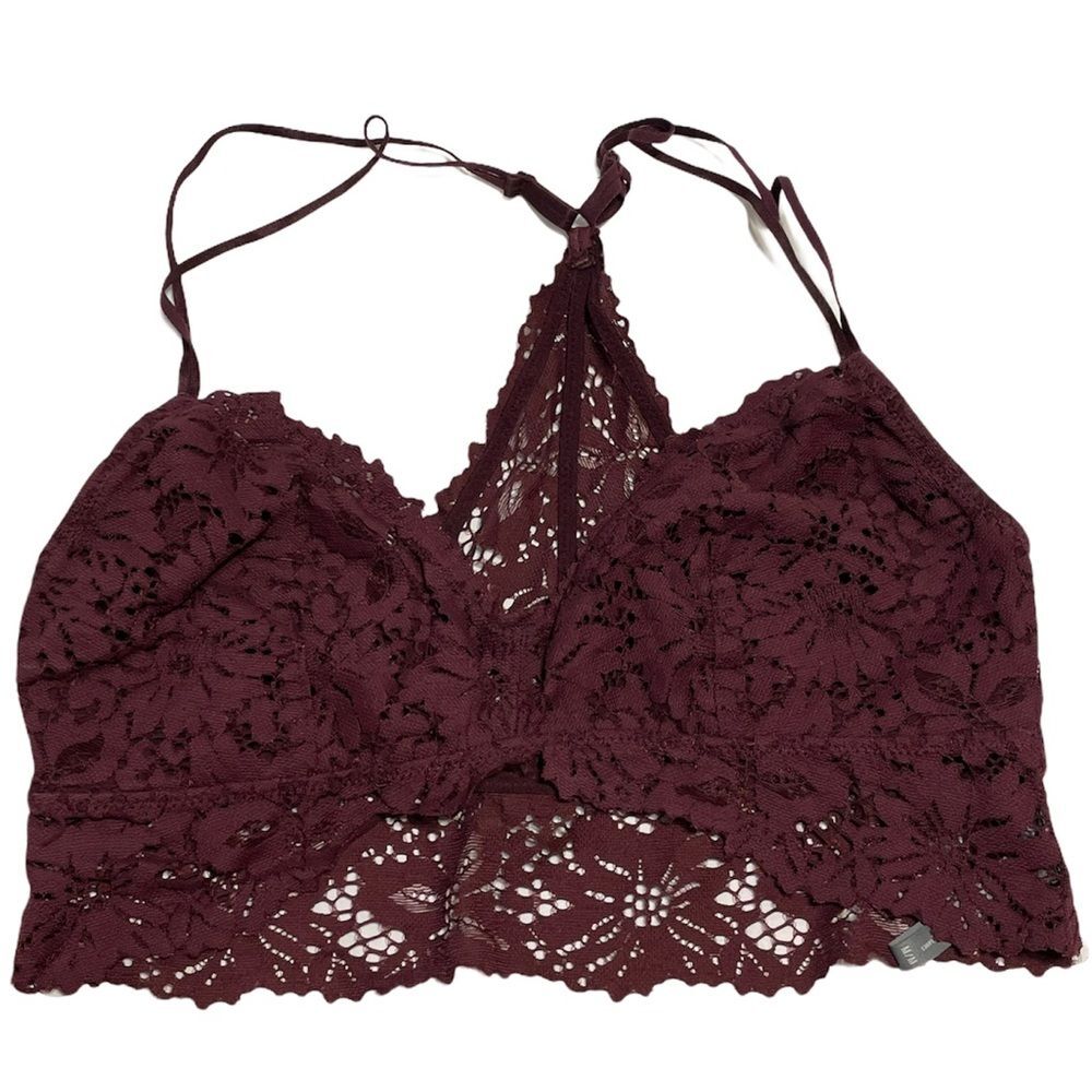 AERIE BURGUNDY Lace Lined Wireless BRA Size M.